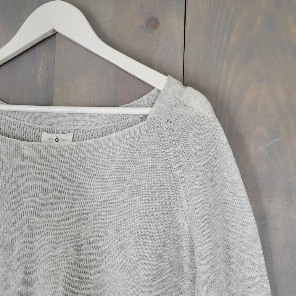 Lou & Grey Knit Sweater Women Medium Gray‎ Lightweight Cotton Boat Neck Raglan